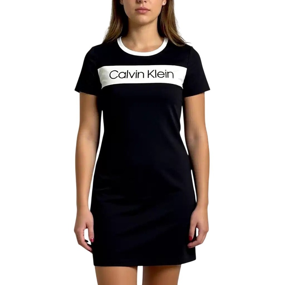 Calvin Klein Womens Black White Logo‎ Band T-Shirt Dress CDBA1R18 Size S NWT